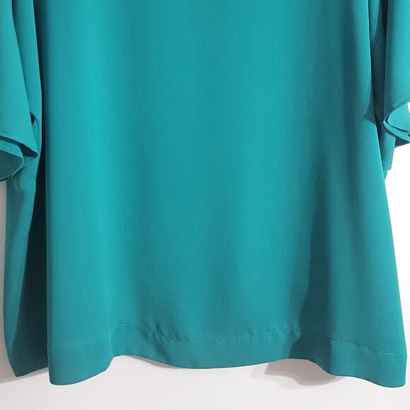 J Jill Wearever Womens Flounced Sleeve Woven Top Size L Green Round Neck Demure - Picture 5 of 13